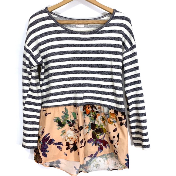 Anthropologie Tops - Postmark Striped Top with Floral Fabric Detail